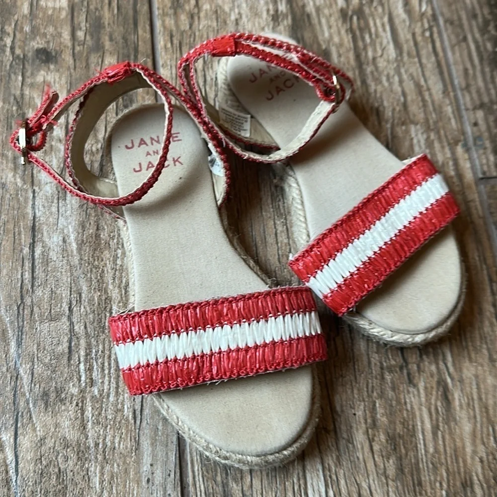 Janie And Jack Striped red Espadrille Sandals size 8 toddler